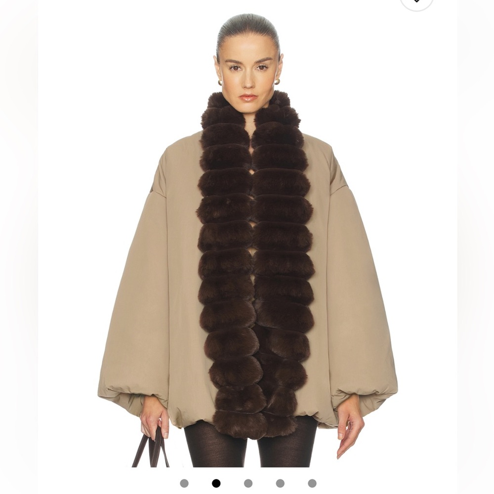 Helsa - Bubble Puffer With Faux Fur in Tan & Cedar - Picture 2 of 10